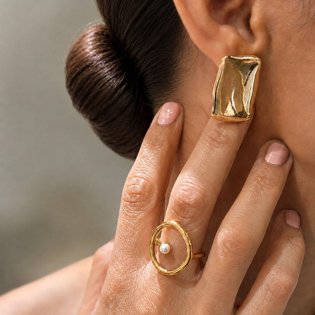 gold pearl ring stainless steel 18k gold plated