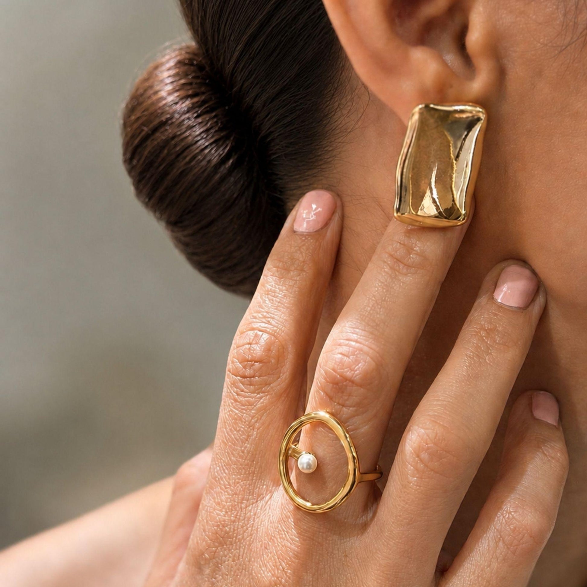 luxury rectangle gold earrings