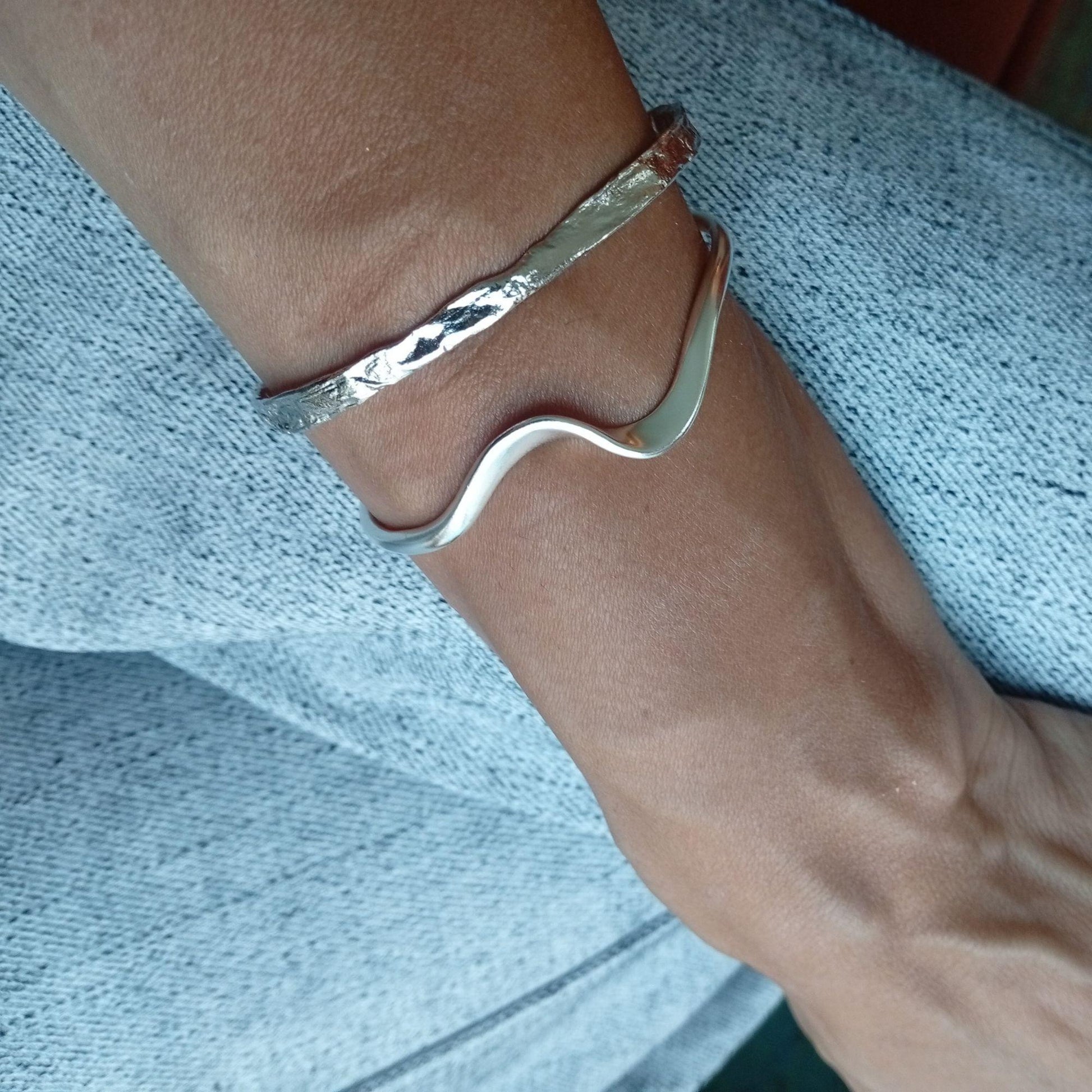Modern silver open bracelet