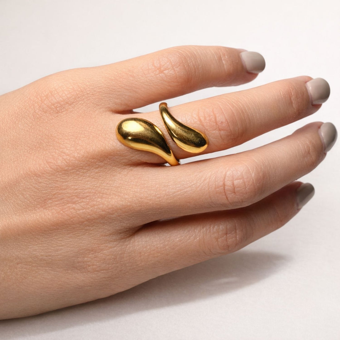 gold sculptural open ring stainless steel gold plated