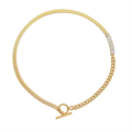 Muse mixed chain gold necklace with toggle clasp and baguette zircon detail.