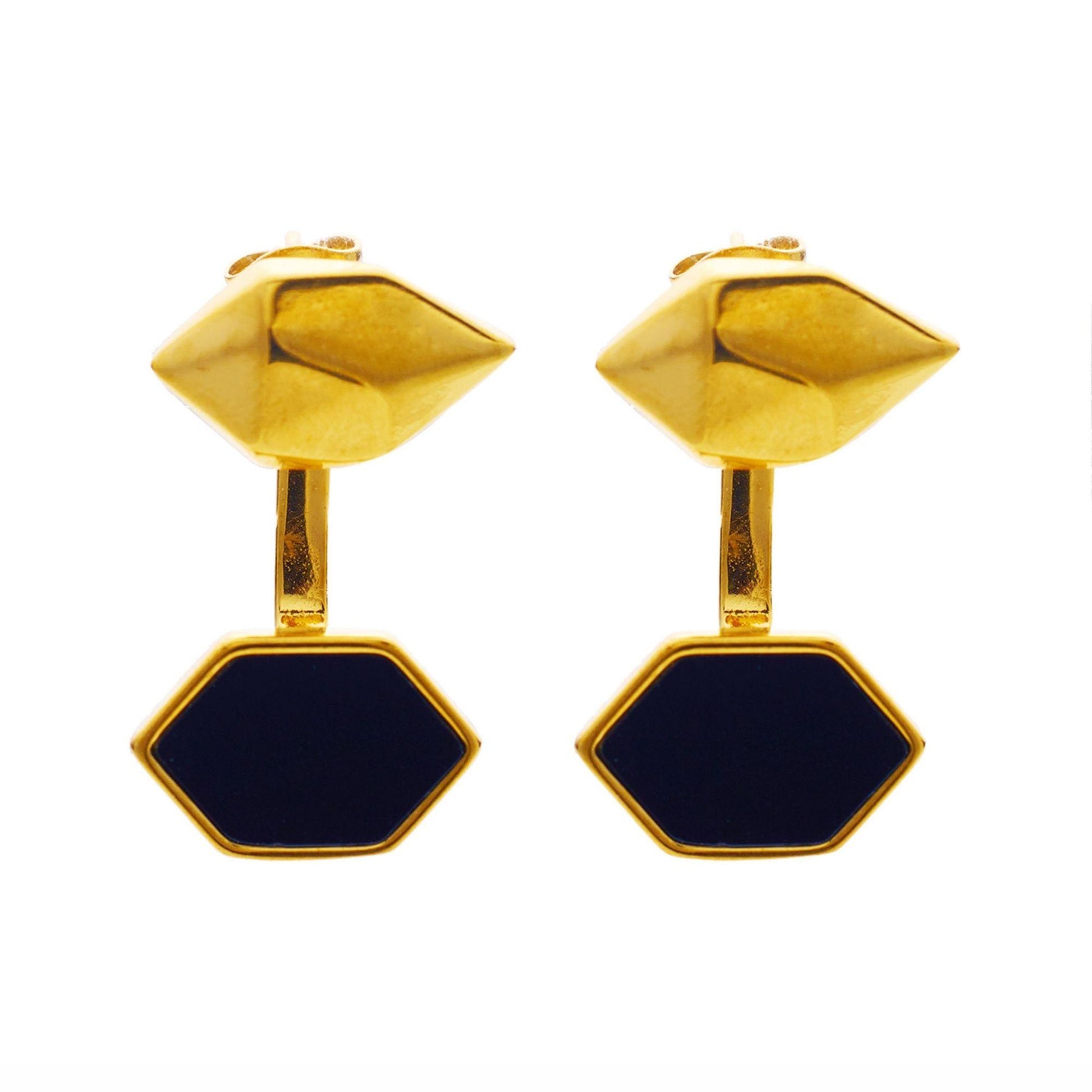 onyx geometric earrings in gold stainless steel