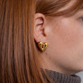 puffy gold heart stud earrings stainless steel