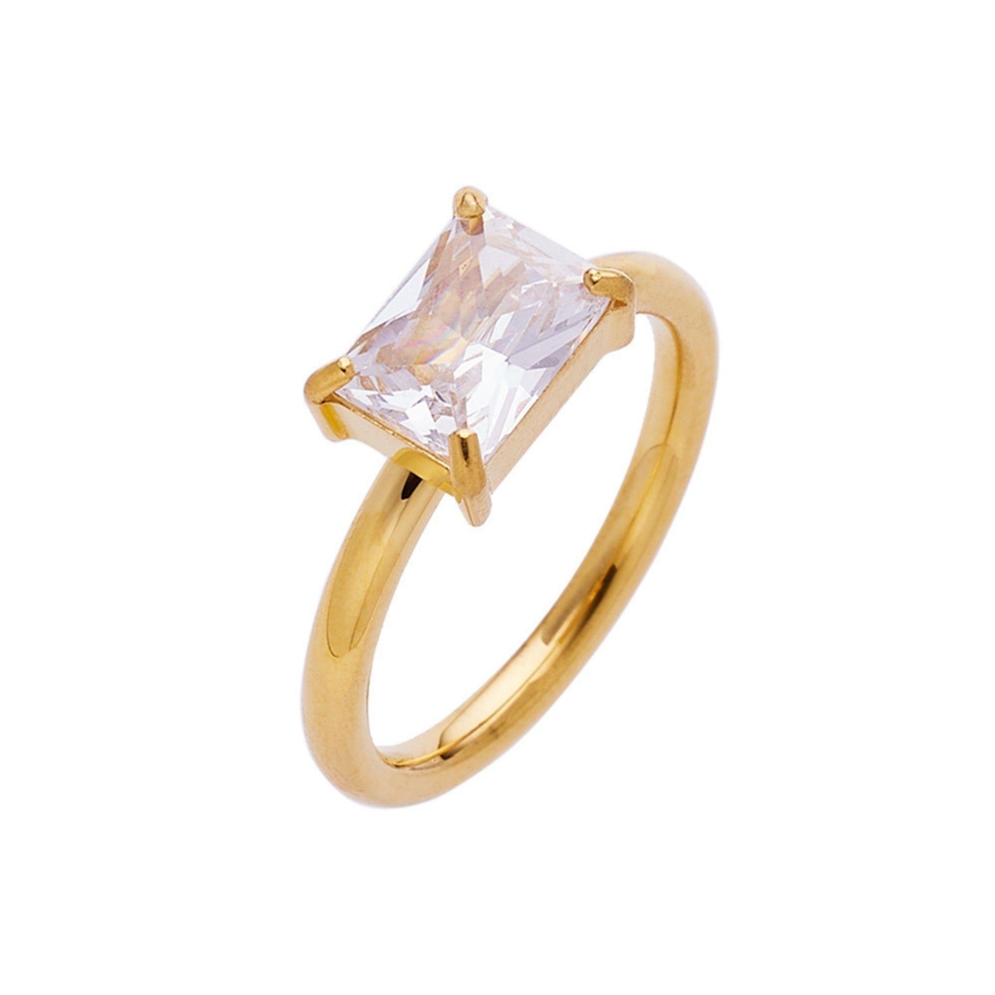 rectangular zircon ring gold plated stainless steel elegant design