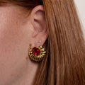 luxury gold shell earrings with deep red zircon
