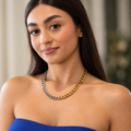 Model wearing Sienna two-tone statement chain necklace