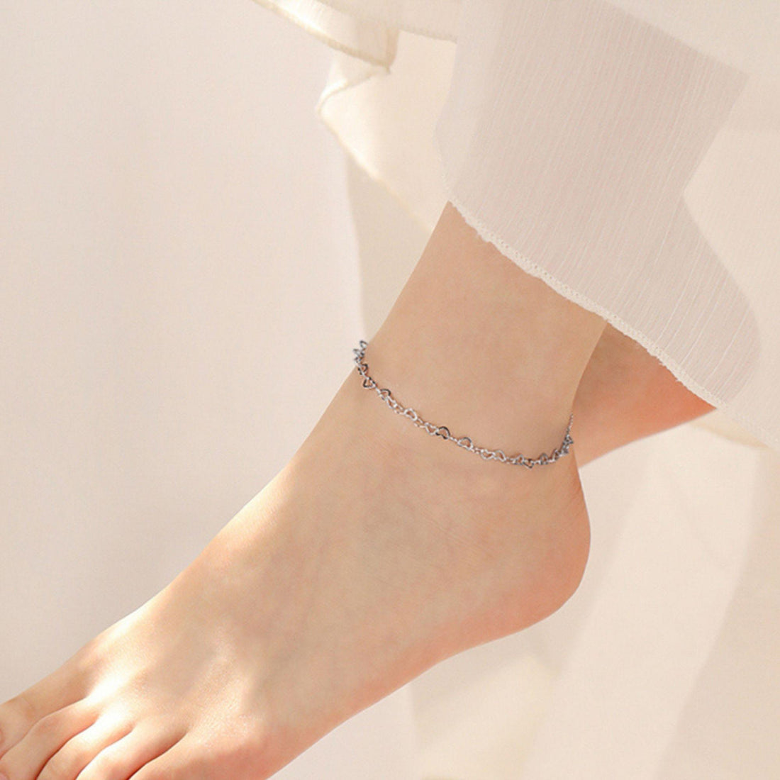 Heart Whisper sterling silver anklet