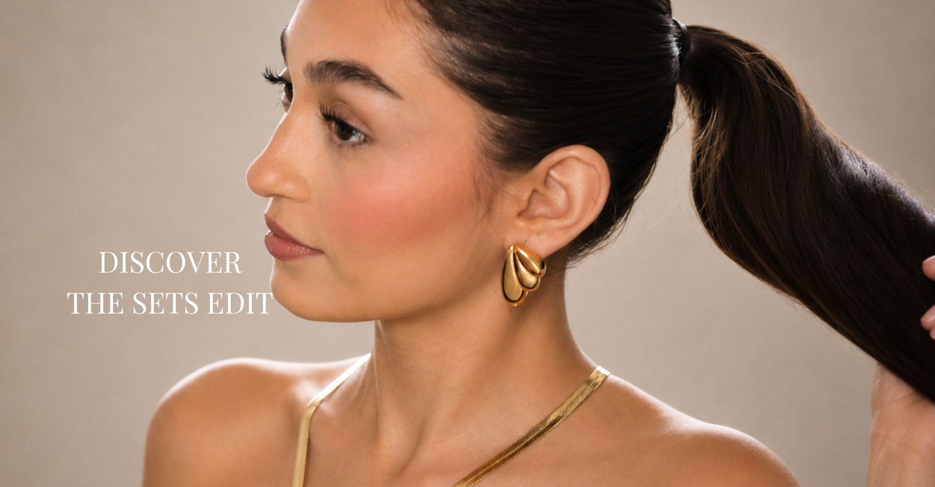 Matching jewelry sets featuring gold and moissanite necklace and bracelet combinations by Yasmine Jewellery