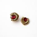 gold statement earrings with red zircon 