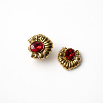 gold statement earrings with red zircon 