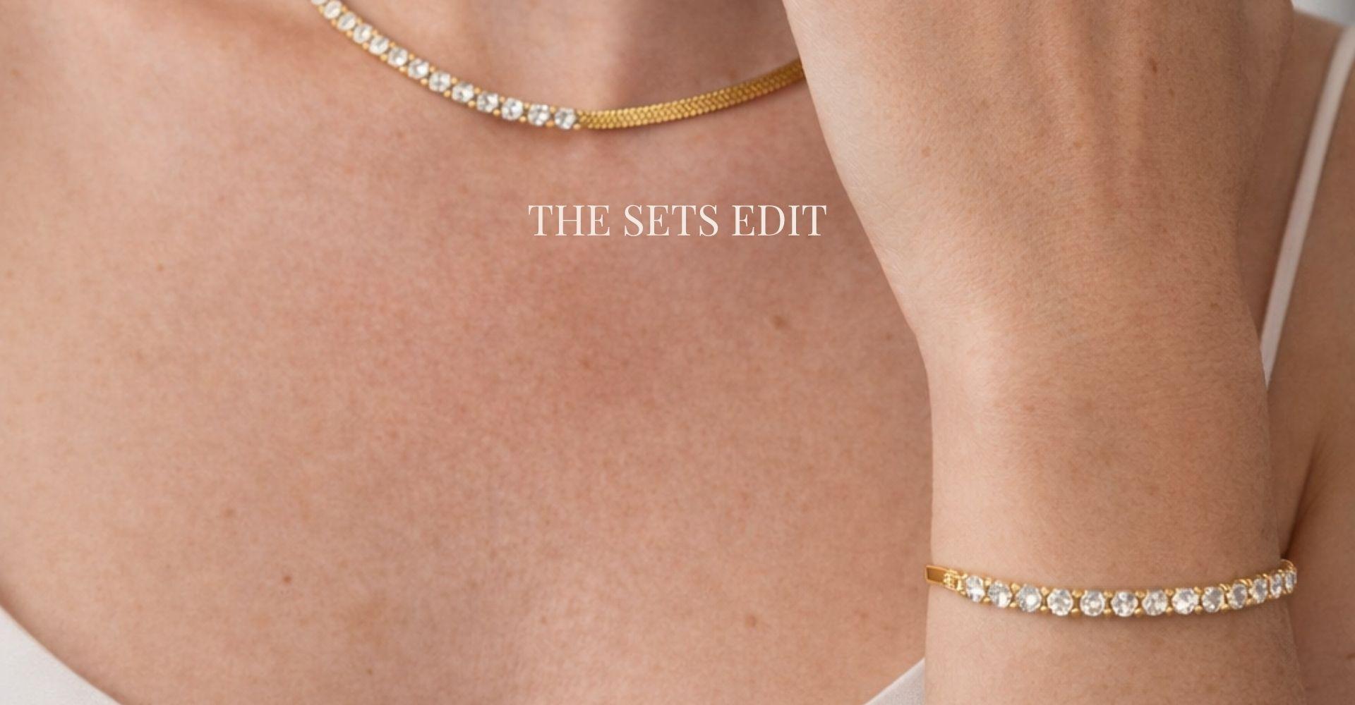 Elegant gold tennis necklace and matching bracelet set - YASMINE Curated Vintage Sets⁠